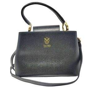 Vera Pelle Crossbody Bag Tote Shoulder Purse Black Leather Italy Italian